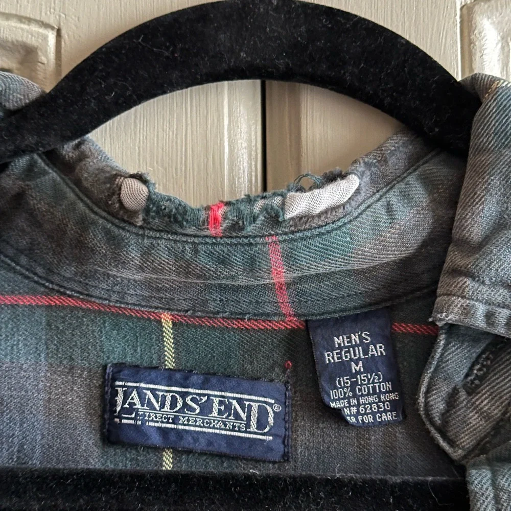 Vintage Lands' End Dark Plaid Men's Shirt - Picture 5 of 5